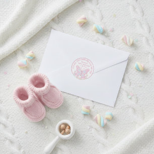 Sticker Rond Fête bébé fille Papillon Sucré Fraise Rose 