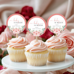 Sticker Rond Fête Bébé Fleur Rose Blush