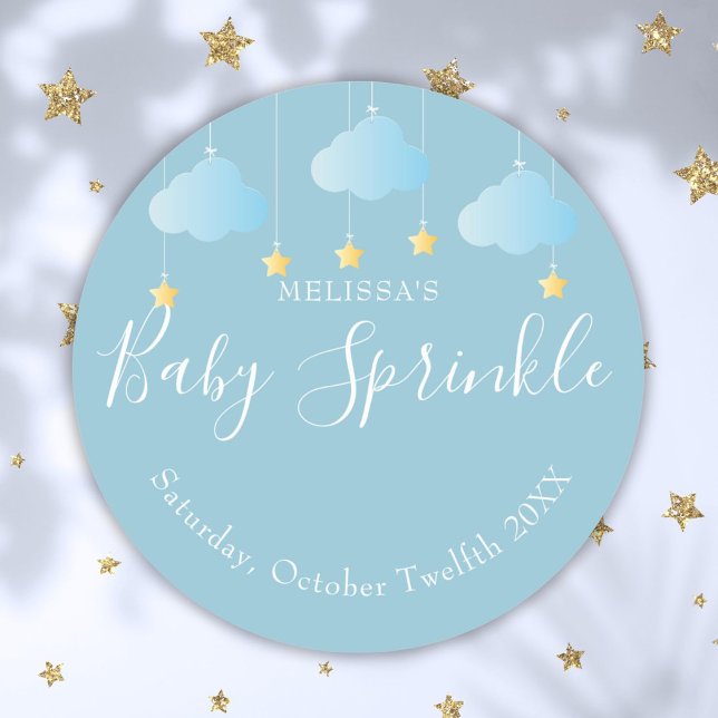 Sticker Rond Fête Bébé Garçon Petite Étoile Paillette Brille Bl (Twinkle Sprinkle Little Star Baby Boy Shower Blue Classic Round Sticker)