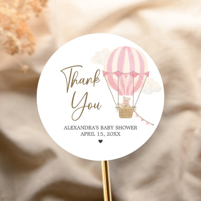 Sticker Rond Fête bébé ours rose boho  (Oh Baby Bear Baby Shower Sticker)