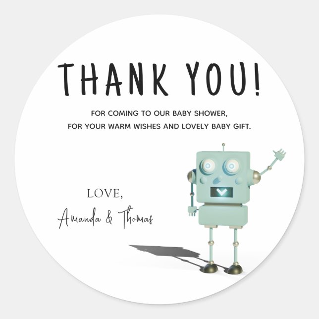 Sticker Rond Fête bébé Robot garçon - merci (Devant)