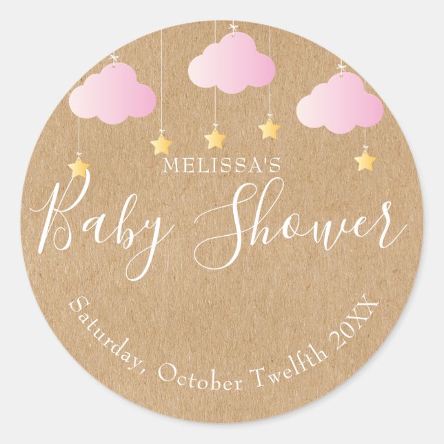 Sticker Rond Fête bébé rustique kraft twinkle twinkle rose (Devant)
