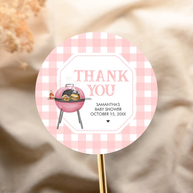 Sticker Rond Fête bébé Shower Burger Rose (Bun and Burgers Baby Shower Sticker)