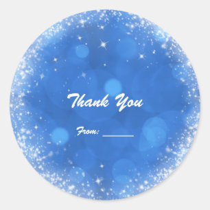 Sticker Rond Fête Cendrillon Paillettes Faux Bleu & Blanc