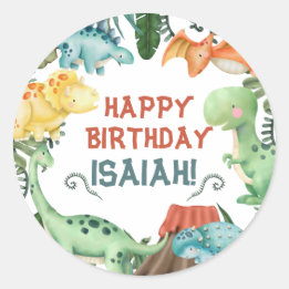 Sticker Rond Fête comme un dinosaure Joyeux anniversaire Person