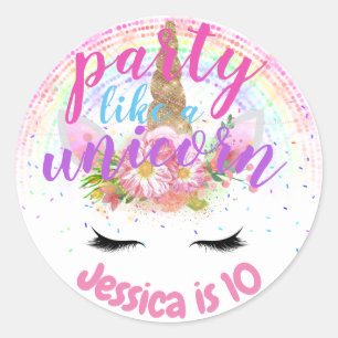 Sticker Rond Fête Comme Un Unicorn Rose Gold Parties scintillan