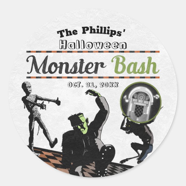 Sticker Rond Fête Costumée Monstres Halloween Monster Bash (Devant)