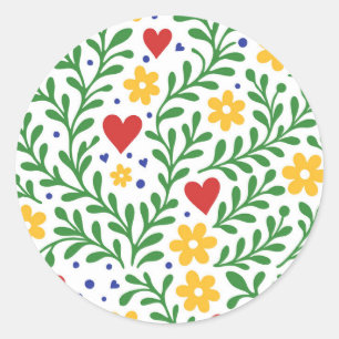 Sticker Rond Fête d'Amour Mariage Floral Coloré Audacieux