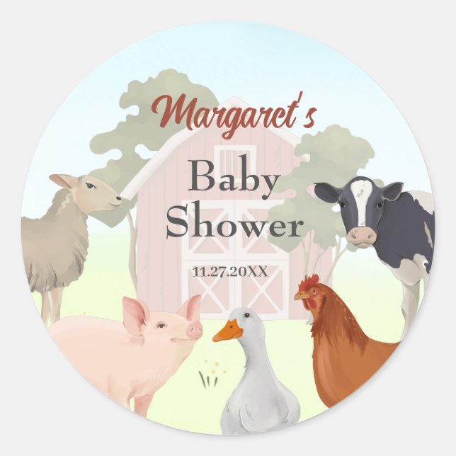 Sticker Rond Fête d'animaux de ferme dans la cour de la grange  (Devant)