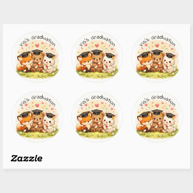 Sticker Rond Fête d'animaux mignons de la forêt pour la remise  (Feuille)