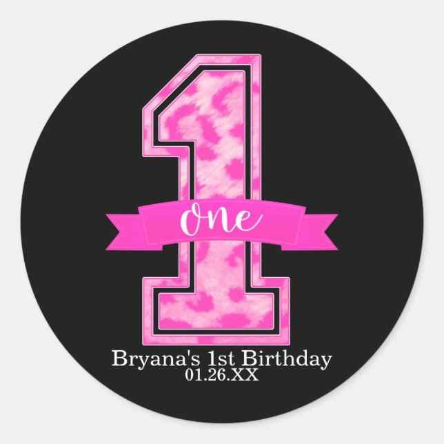 Sticker Rond Fête d'anniversaire 1 an Impression Guépard Léopar (Devant)