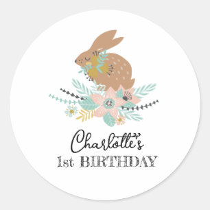 Sticker Rond Fête d'anniversaire 1 an Lapin Animaux Mignon Sucr