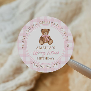 Sticker Rond Fête d'anniversaire 1 an Teddy Bear Beary First