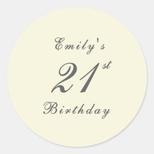 Sticker Rond Fête d'anniversaire 21 ans élégante moderne crème
