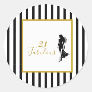 Sticker Rond Fête d'anniversaire 21 ans & fabuleuse noire et or