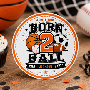 Sticker Rond Fête d'anniversaire 2 ans garçon né pour le sport