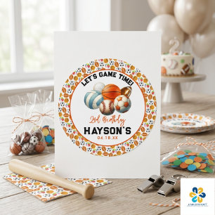 Sticker Rond Fête d'anniversaire 2 ans pour enfants de sports m