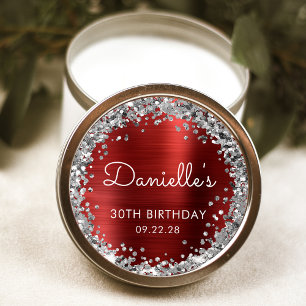 Sticker Rond Fête d'anniversaire 30 ans paillettes rouge argent