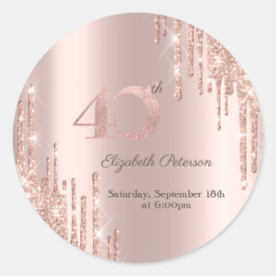 Sticker Rond Fête d'anniversaire 40 ans avec gouttes de paillet
