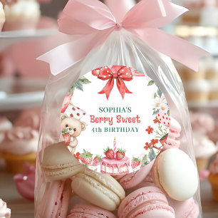 Sticker Rond Fête d'anniversaire 4 ans Vintage Strawberry Berry