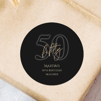 Sticker Rond Fête d'anniversaire 50 ans Modern Black Gold