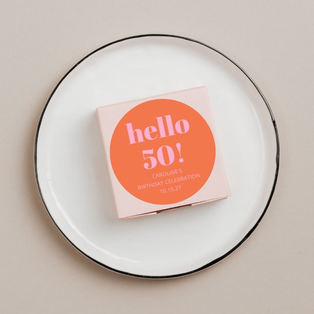 Sticker Rond Fête d'anniversaire 50 ans orange rose moderne sim (Créateur téléchargé)