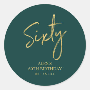 Sticker Rond Fête d'anniversaire 60 ans Gold & Green Sixty Reme