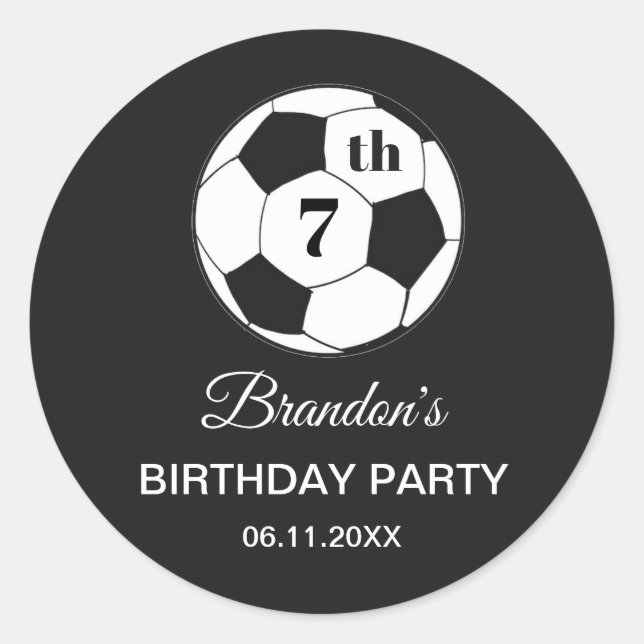 Sticker Rond Fête d'anniversaire 7 ans Football Noir Garçons Sp (Devant)