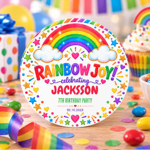 Sticker Rond Fête d'anniversaire 7 ans garçon Joie Arc-en-ciel