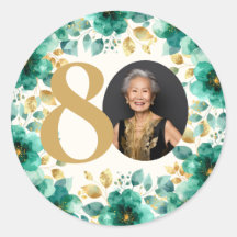 Fête d'anniversaire 80 ans aux fleurs vert émeraud