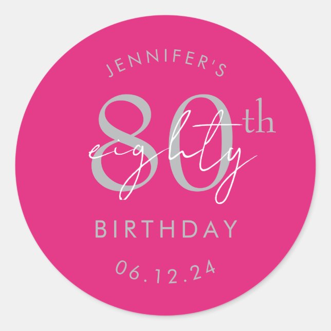 Sticker Rond Fête d'anniversaire 80 ans écriture moderne argent (Devant)