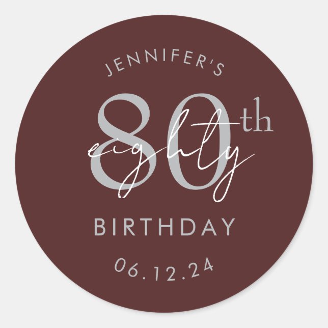 Sticker Rond Fête d'anniversaire 80 ans écriture moderne argent (Devant)