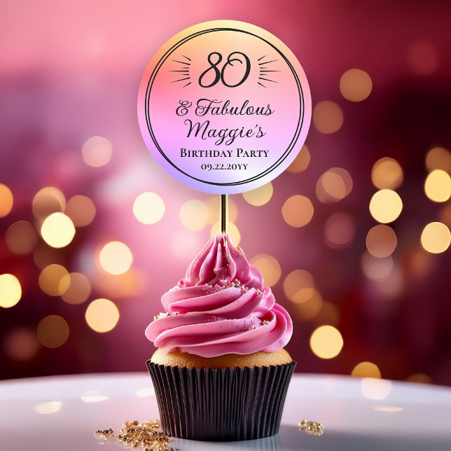 Sticker Rond Fête d'anniversaire 80 ans fabuleuse  (80 and Fabulous 80th Birthday Party Classic Round Sticker -- Great for Favors and Seals)