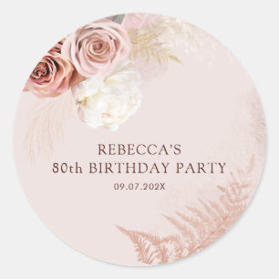 Sticker Rond Fête d'anniversaire 80 ans Floral Aquarelle