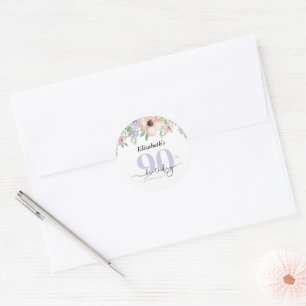 Sticker Rond Fête d'anniversaire 90 ans élégante florale pastel