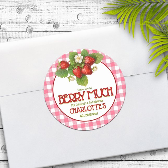 Sticker Rond Fête d'anniversaire à la fraise douce Merci (Créateur téléchargé)