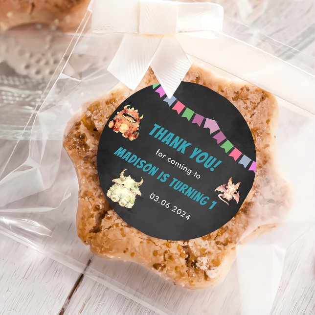 Sticker Rond Fête d'anniversaire à thème de Little Monster (Créateur téléchargé)