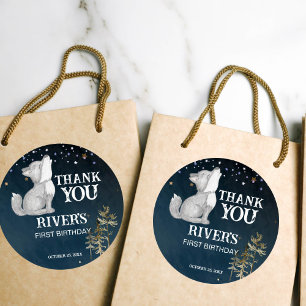 Sticker Rond Fête d'anniversaire à thème du petit loup merci