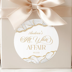Sticker Rond Fête d'anniversaire Affaire Tout Blanc Agate Or Bl