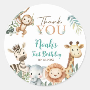 Sticker Rond Fête d'anniversaire Animaux Sauvages de Safari