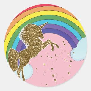 Sticker Rond Fête d'anniversaire Arc-en-ciel Licorne Rétro et É