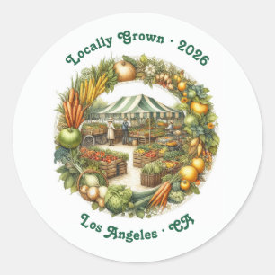 Sticker Rond Fête d'anniversaire au marché des producteurs loca