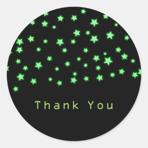 Sticker Rond Fête d'anniversaire aux étoiles vertes lumineuses 
