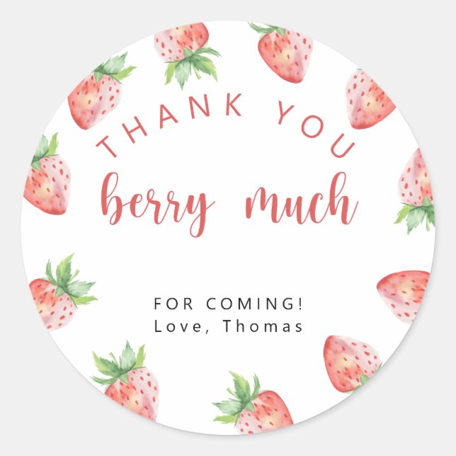 Sticker Rond Fête d'anniversaire aux fraises merci beaucoup (Devant)