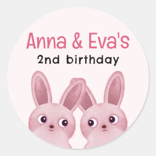 Sticker Rond Fête d'anniversaire avec lapins roses