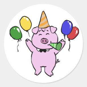 Sticker Rond Fête d'anniversaire avec un cochon mignon choisir 