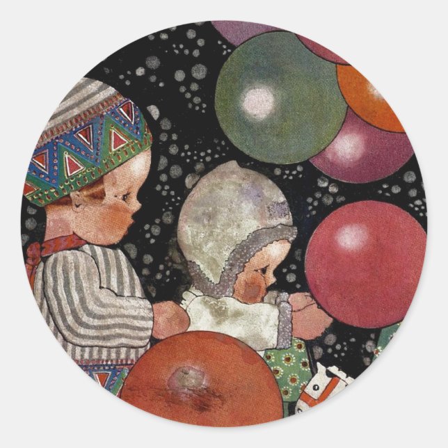 Sticker Rond Fête d'anniversaire, ballons et jouets pour enfant (Devant)