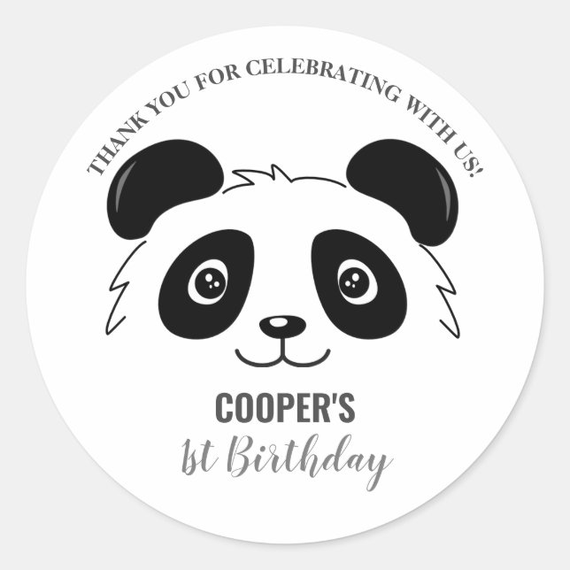 Sticker Rond Fête d'anniversaire bébé panda mignon noir et blan (Devant)