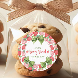 Sticker Rond Fête d'anniversaire Berry Sweet 6 fraises 