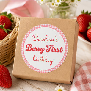 Sticker Rond Fête d'anniversaire Berry Sweet Strawberry 1 an
